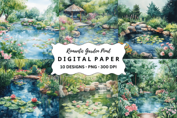 Download Romantic Garden Pond Digital Background - Garden Collection