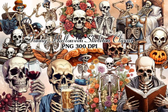 Download Funny Halloween Skeleton Clipart Bundle - Art Collection