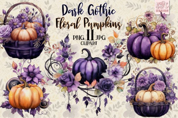 Download Dark Autumn Florals Pumpkins Clipart - Art Collection
