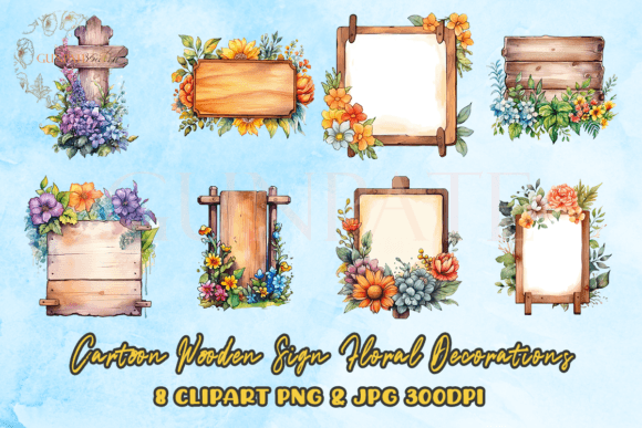 Download Cartoon Wooden Sign Floral Decorations - Art Collection