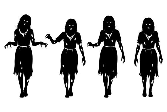 Download Four Tattered Female Zombie Silhouettes - Zombie silhouettes Collection