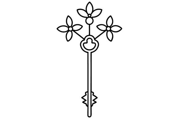 Download Line Art Key with Floral Decorations - Art Collection
