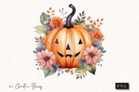 Download Watercolor Flower Jack O Lantern Clipart - Art Collection