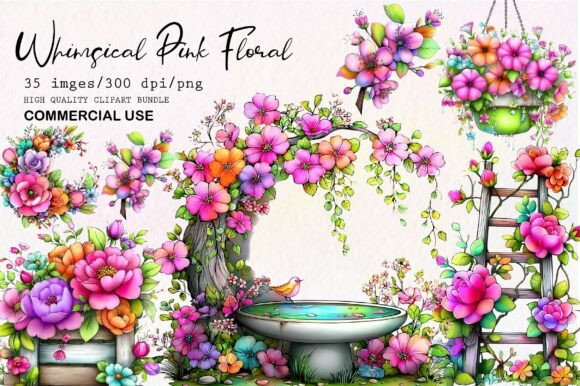 Download Whimsical Pink Floral Clipart - Art Collection