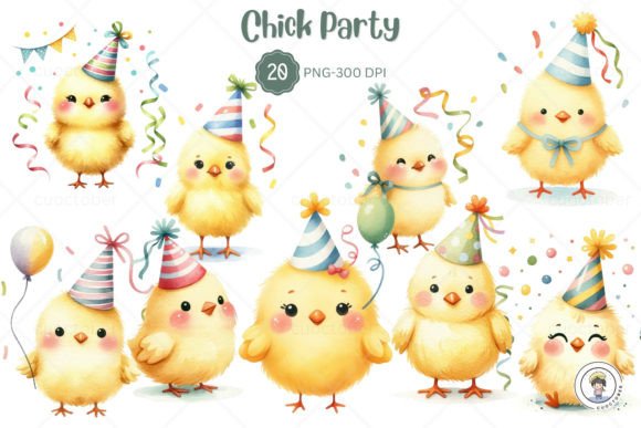 Download Chick with a Party Hat and Streamers - Art Collection
