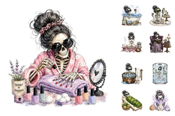 Download Spooky Spa Messy Bun Skeleton Clipart - Art Collection