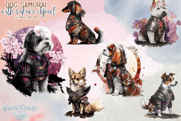 Download Dog Samurai with Sakura Blossom Clipart - Art Collection