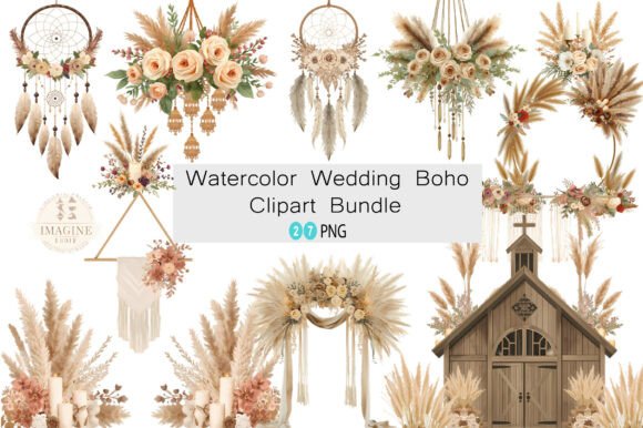 Download Watercolor Wedding Boho Clipart Bundle - Art Collection