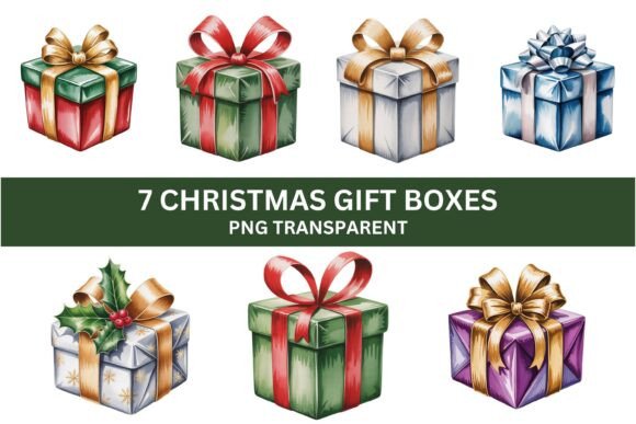 Download Watercolor Christmas Present Box PNG Set - Premium Resources