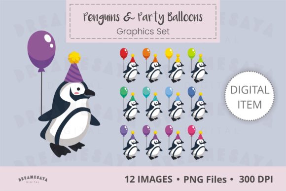 Download Penguin with Balloon &amp; Party Hat Clipart - Art Collection