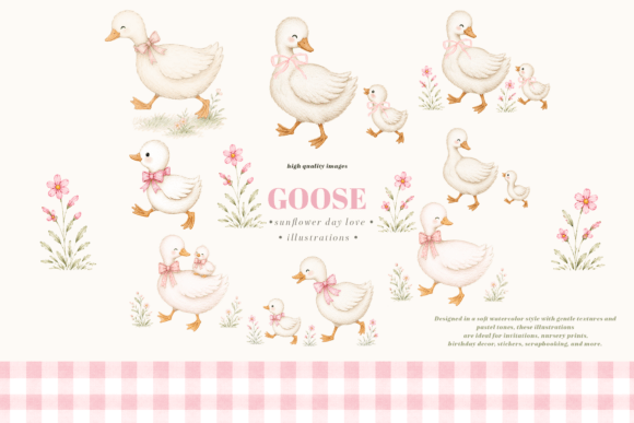 Download Cute Baby Goose Pink Bow Floral Clipart - Art Collection
