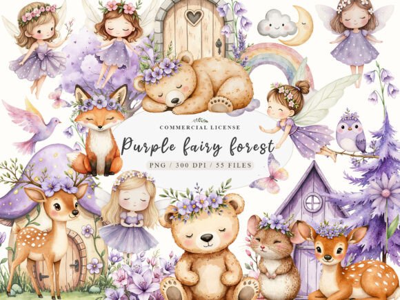 Download Watercolor Magical Garden Purple Fairies - Garden Collection