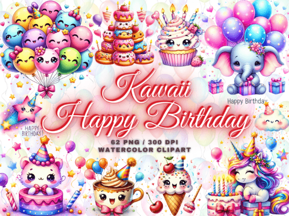 Download Cute Kawaii Birthday Clipart Bundle Png - Art Collection