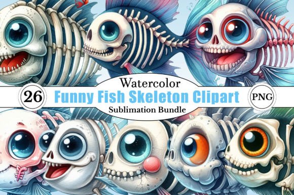 Download Watercolor Funny Fish Skeleton Clipart - Art Collection