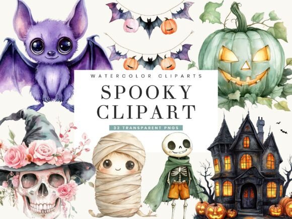 Download Watercolor Spooky Clipart Bundle - Art Collection